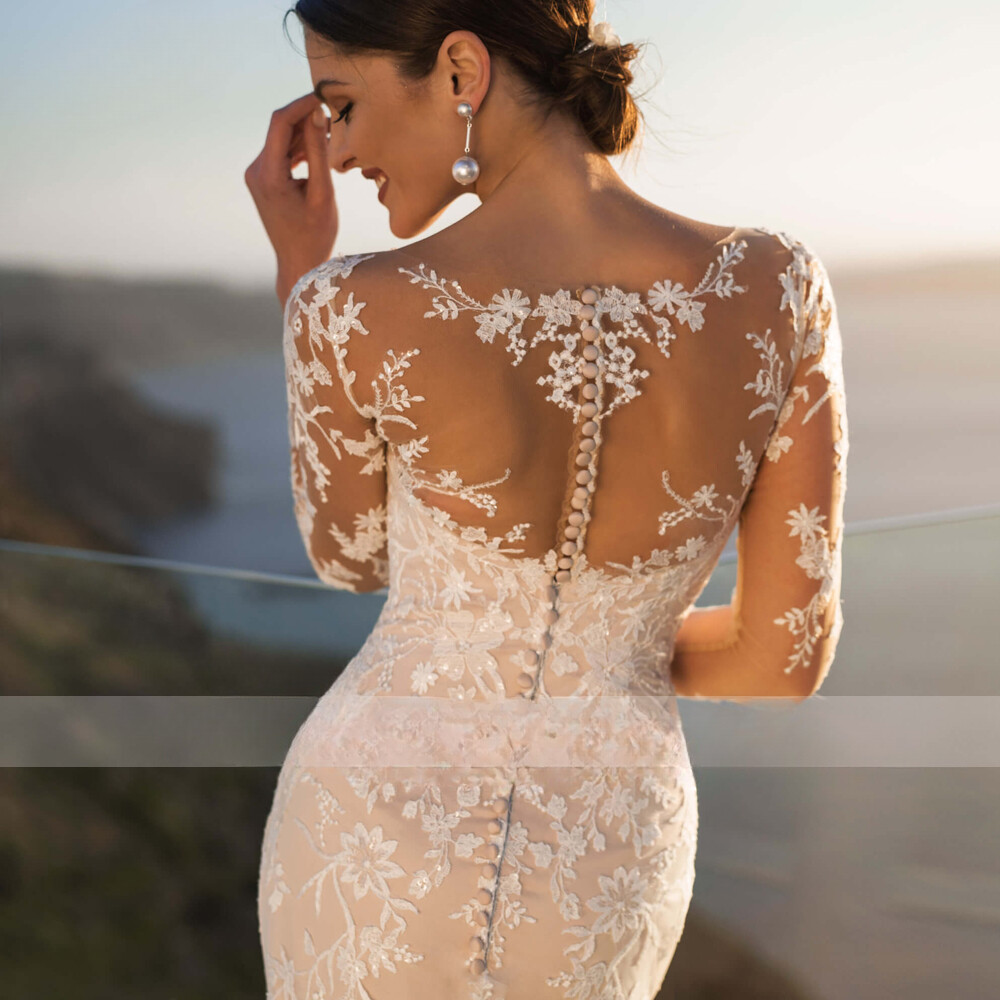 Luxury Mermaid Wedding Dresses Detachable Train Long Sleeves Lace Bridal  Gowns | eBay