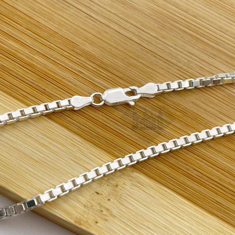 Collar de cadena de eslabones de caja de plata esterlina maciza italiana cadena de plata 925 gruesa 3 mm Foto 4 de 4