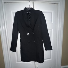 Zara Blazer Black Long Fitted Double Breasted Blazer Gold Buttons SIZE XS EUC