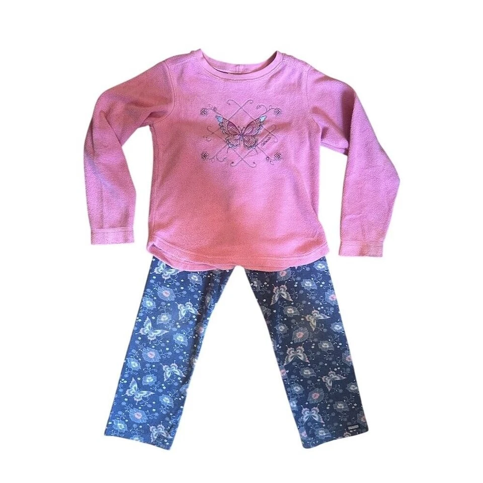 Винтажный OshKosh девочек 2 изделия наряд розовый бабочка дизайн размер 6 X - Изображение 4 из 4