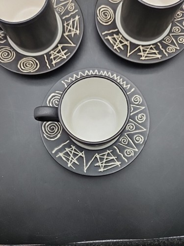Scraffito by Habitat Japan 4 Kaffee Espressotassen & Untertassen schwarz Keramik Swirl - Bild 4 von 24