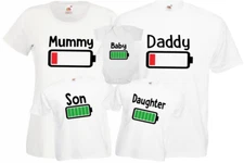 White matching family t-shirts battery fun humour parents/kids/baby FOTL 