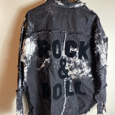 Elan Women’s Distressed Frayed Fringed Rock Roll Jacket Stone Size S 