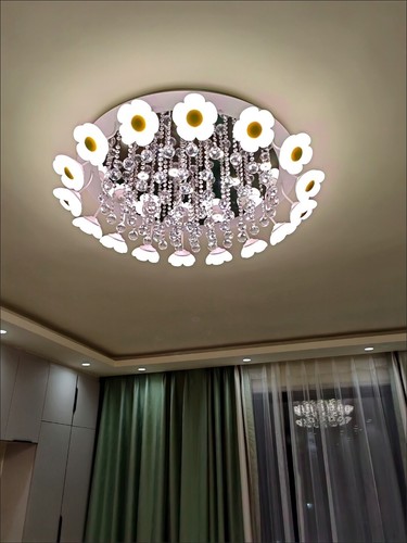 Cream Style Crystal Ceiling Chandelier Dimmable Floral Pendant Lamp Living Room - Picture 6 of 10