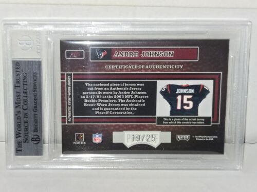 2003 Playoff Rookie Hogg Heaven Wild ANDRE JOHNSON Jersey Rookie Card BGS 9 - Picture 3 of 4
