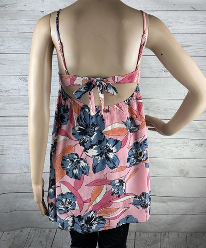 Billabong Babydoll Top Juniors XS Pink Blue Floral Spaghetti Straps Tie Back - Picture 9 of 12