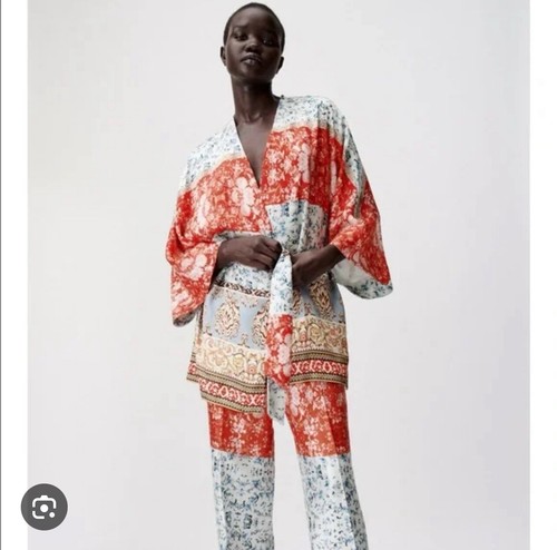 NWT zara satin patchwork kimono top XS-S 7933/148 - Picture 2 of 5