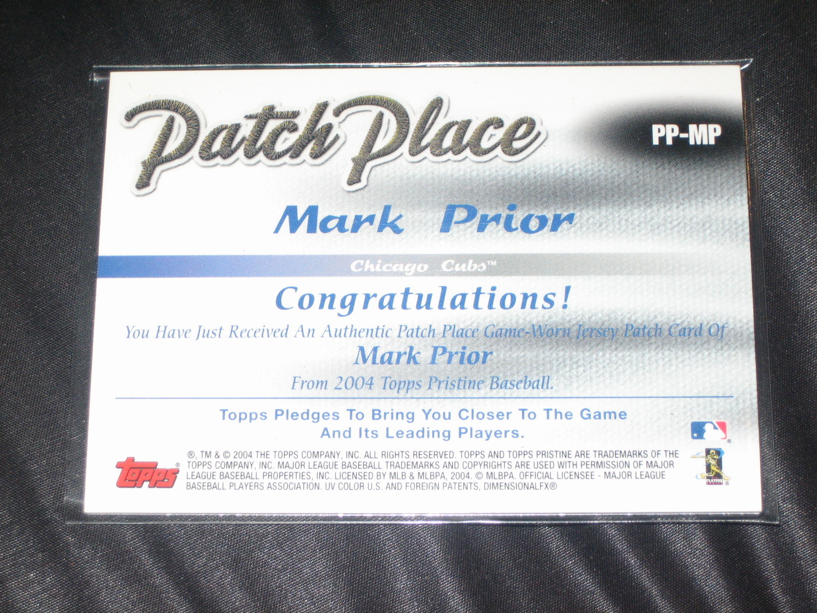 MARK PRIOR CUBS GENUINE CERTIFIED AUTHENTIC BASEBALL GAME USED JERSEY CARD view 2