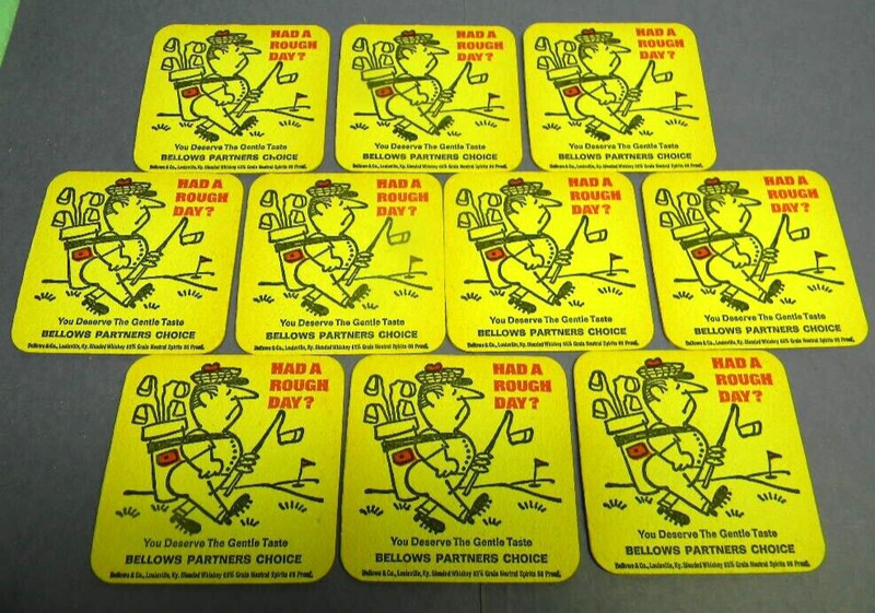 VINTAGE BELLOWS WHISKEY LOUISVILLE KENTUCKY HAD ROUGH DAY GOLFING GOLF COASTERS
