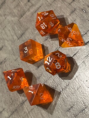 Vintage Gamescience OOP set reddish tangerine gem 6 rpg ad&d dice 082324aDE