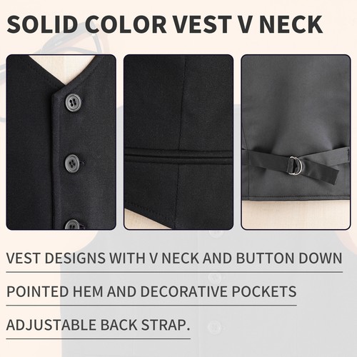 Kids Boys V Neck Vest Buttons Tuxedo Waistcoat for Wedding Party Formal Suit - Picture 18 of 52
