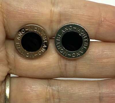 Vintage Montblanc Germany Black Onyx Stainless Steel Cufflinks 0.7
