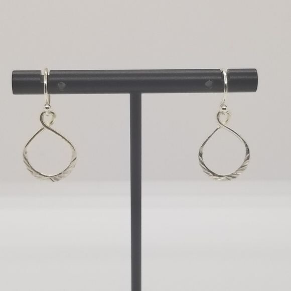 sterling silver textured dangle loop earrings sig… - image 1