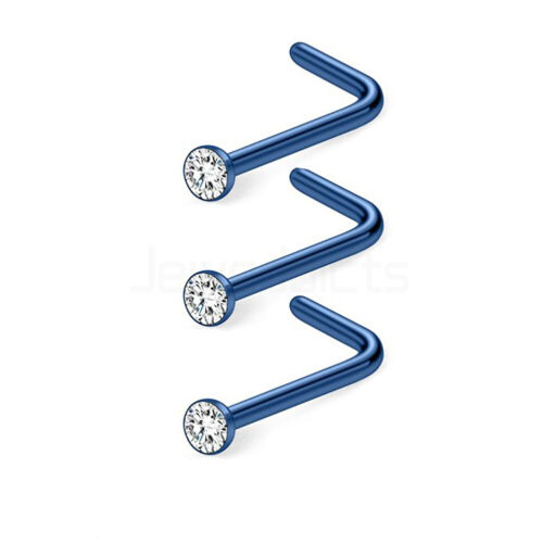 3x Nose Studs L Shaped Rings Zirconia Surgical Steel Body Piercing Jewellery - Picture 10 of 14