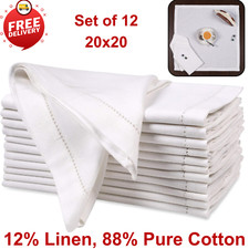 Linen Flax Cotton Cloth Dinner Napkin 20X20 Natural with Hemstitched,Set of 12