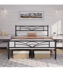 Image of 4ft6 Metal Double Platform Bed Frame Underbed Storage Black Headboard Footboard