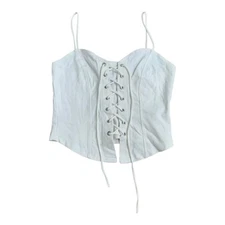 Topshop White Lace-Up Corset Top – Y2K Festival Style  Size UK 10