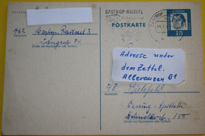 Ganzsache. Postkarte DBP MI: P79 Brfördert Castrop-Rauxe nach Bielefeld (11.475)