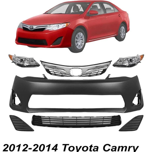 Front Bumper Cover Fascia & Headlight Assembly Kit For 2012-2014 Toyota Camry