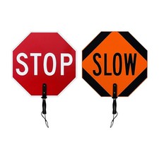 18 x 18 inch Handheld  STOP - SLOW  Paddle Sign with Handle, Double-Sided, Sc...