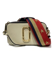 MARC JACOBS Snapshot Shoulder Bag Stars Stripes Strap Beige Women Authentic