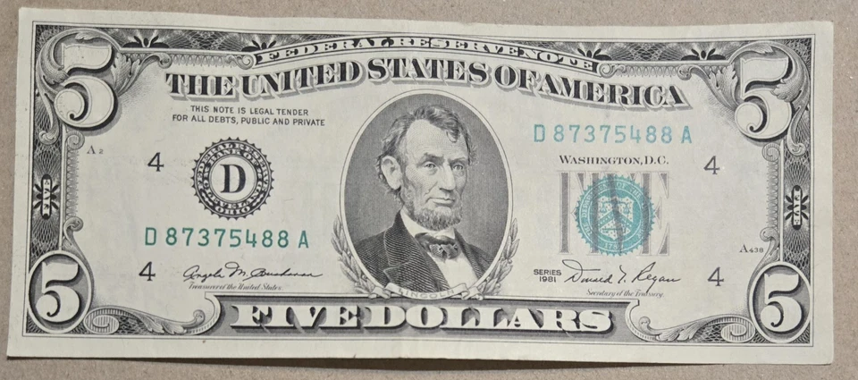 VINTAGE $5 Bill Lightly Circulated  - Image 2 of 3