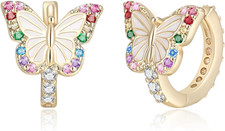 Butterfly Earrings for Women Girls, Hypoallergenic CZ 14K Gold Plated Butterflie