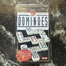 Fundex Dominoes 55 Piece Set Double 9 Color Dot Instructions for 12 Games Sealed