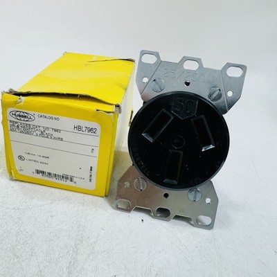 HUBBELL HBL7962 - Receptacle, 50 A, 125/250V AC, Flush Mount, Single Outlet, NOS