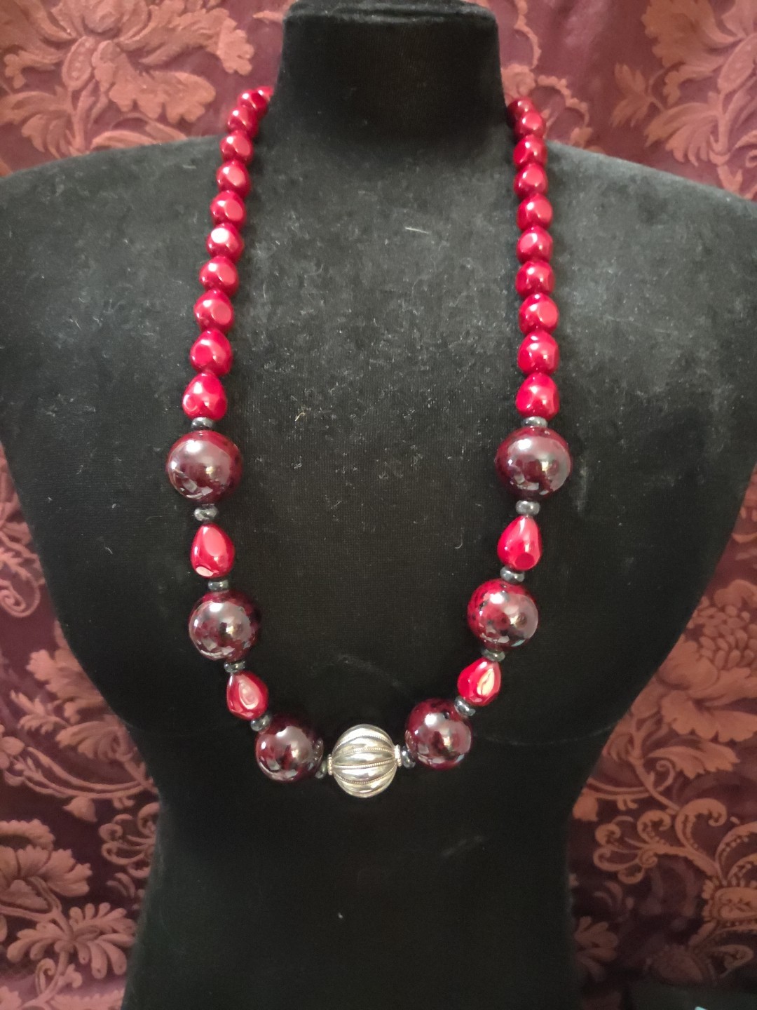 Red Tones Silver Statement Necklace - image 1