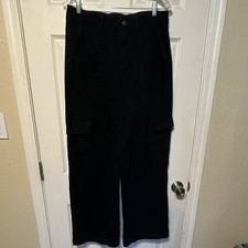 Wild Fable Black Cargo Pants Women's M Cotton Blend Adjustable Waist Wide Leg