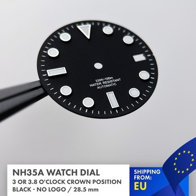 28,5 mm schwarzes SUB-Uhrenzifferblatt passend für NH35 - leuchtende Stundenm...