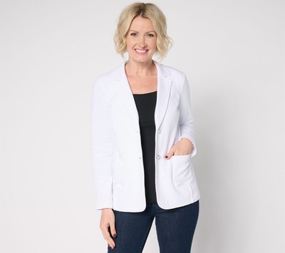 Susan Graver Regular Weekend Marina Knit Notch Collar Blazer White L New