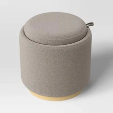 Round Upholstered Storage Ottoman Beige - Room Essentials
