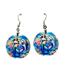 Mermaid Dolphin Drop Earrings 2" Resin Undersea Beach Rainbow Ocean Life