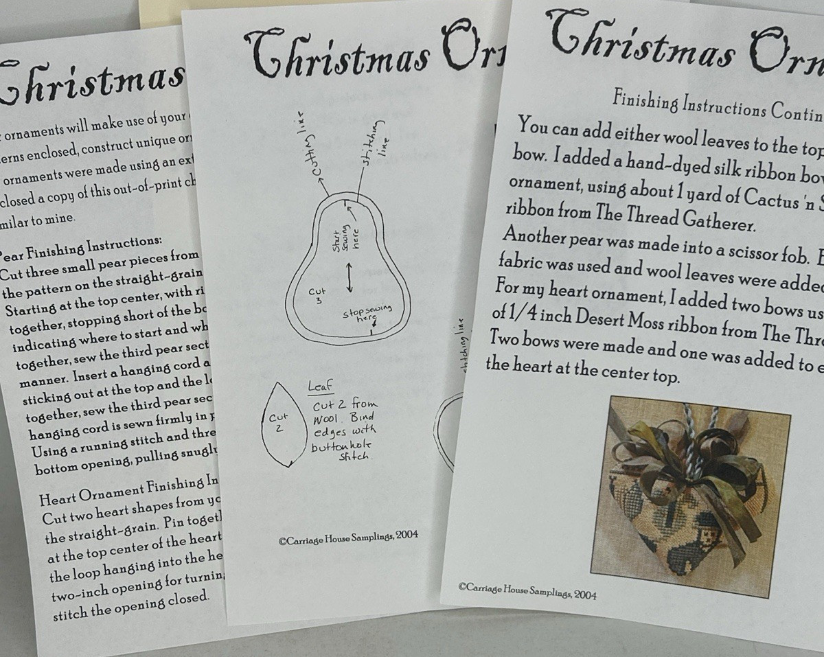 Carriage House Samplings Cross Stitch Embroidery Needle point "X-Mas Ornaments"