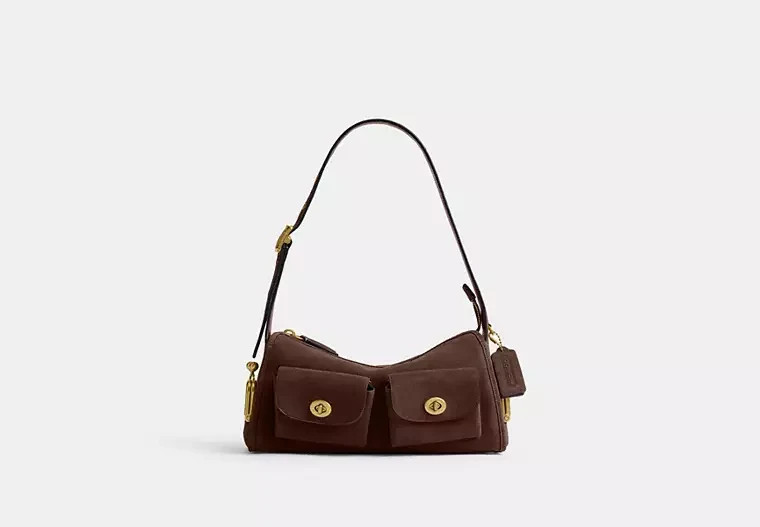 COACH Originals Turnlock Haversack Suede Shoulder Bag 27 B4/Dark Chocolate CFQ59