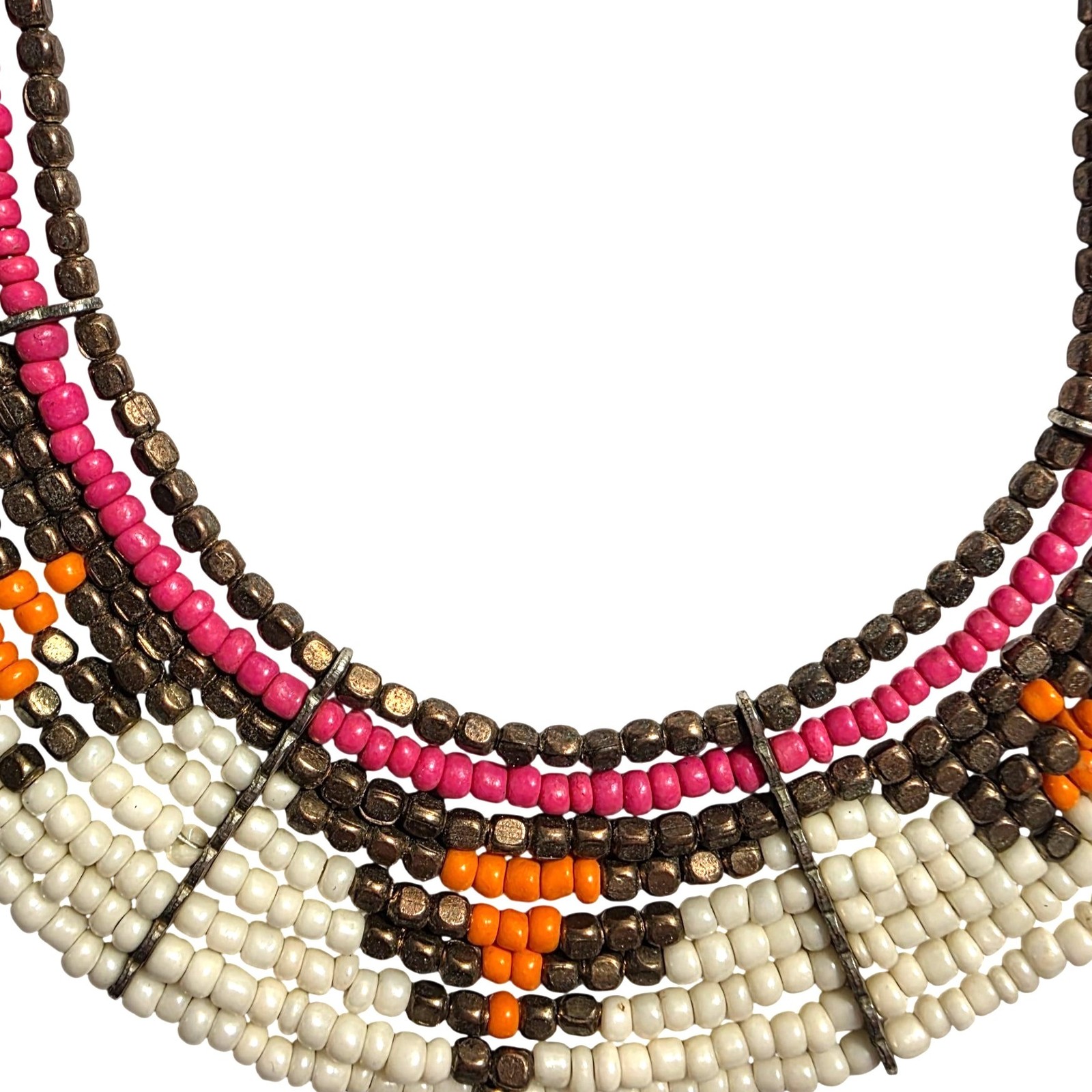 Statement Necklace beaded multistrand tribal Mult… - image 1