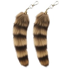 Fur Tassel Keychain Raccoon Tail 12 Inches Hanging Accessory for Bags and Cars
