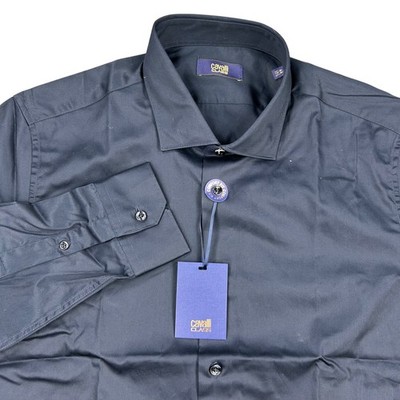 NEW Cavalli Class Dress Shirt Mens Size 17.5/44 Navy Blue Cotton Comfort Fit