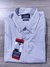 Chaps Dress Shirt Adult Medium White Blue Plaid Regular Fit 15-15.5 34-35