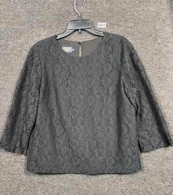 Pendleton Floral Lace Blouse Womens Size 14 Black Pullover Stretch Top