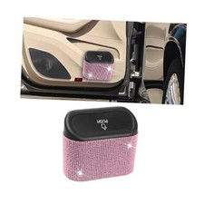 Bling Car Trash Can with Lid, Crystal Rhinestones Leakproof Auto Garbage Pink