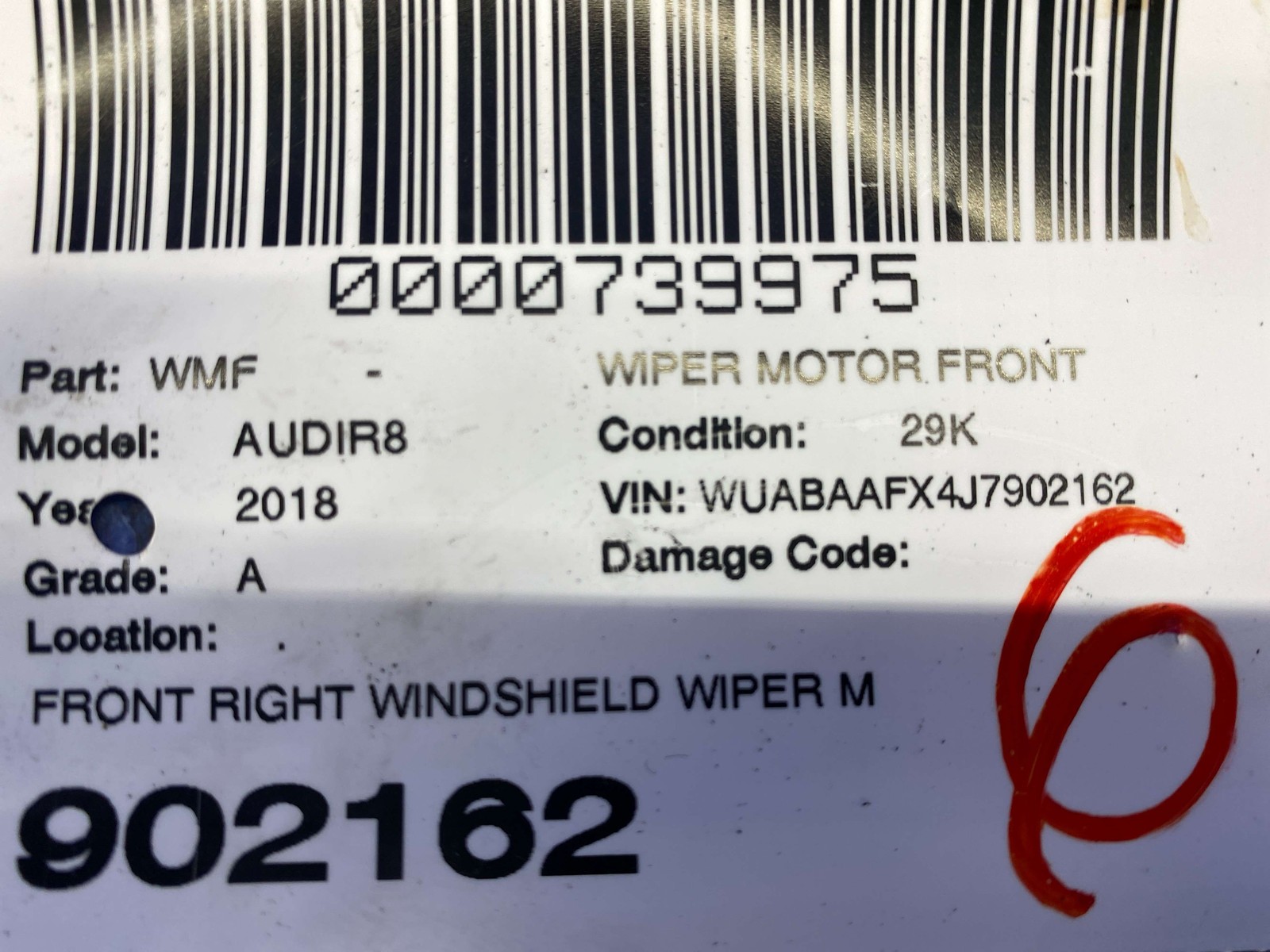 2017-2023 AUDI R8 V10 4S RWS OEM FRONT RIGHT WINDSHIELD WIPER MOTOR 4S1955119C