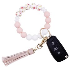 Key Ring Bracelet Car Keychain Holder Wristlet 2.5 inch Pink Blue Floral