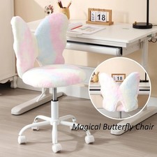 Cute Swivel Kids Desk Chair Faux Fur Butterfly Adjustable Chair with Wheels,Pink