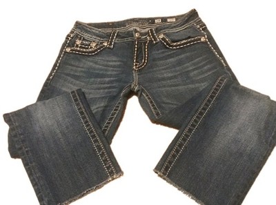 MISS ME WOMENS CUT OFF CAPRI EMBROIDERED SKINNY JEANS SZ 28
