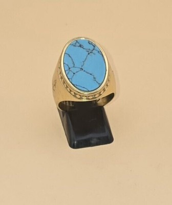 Rock & Steel Ring Imitierter Türkis Graviert 18K Gold IP-Beschichtet RG 57,8