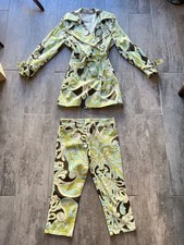 Vintage Laurel by Escada Designer Stretch Trench Jacket Coat Capri Pant Set 36 M