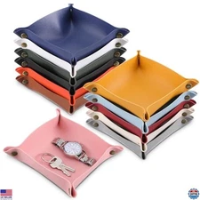 12 Pcs Foldable PU Leather Valet Tray, Double-Sided Organizer for Keys & Jewelry